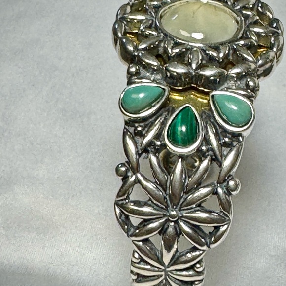 Carolyn Pollack Sterling Silver & Brass Cuff ~ Turquoise & Malachite Bracelet - Picture 3 of 7